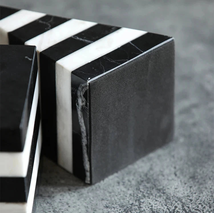 Geometric Contrast Marble Bookends