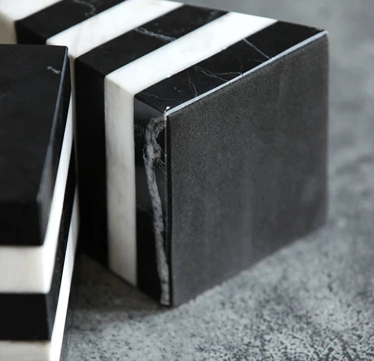 Geometric Contrast Marble Bookends