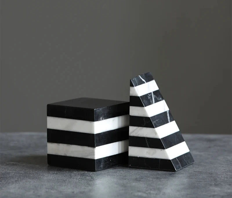 Geometric Contrast Marble Bookends