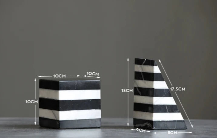 Geometric Contrast Marble Bookends