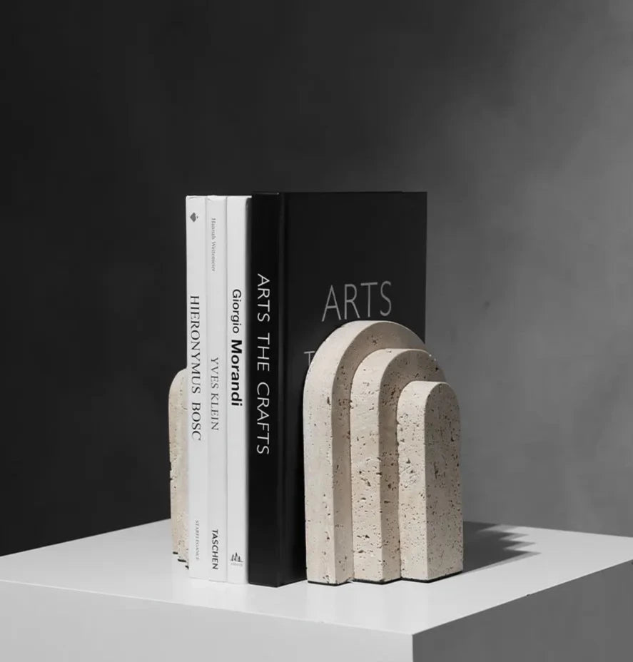 Natural Travertine and Marble Arch Bookends