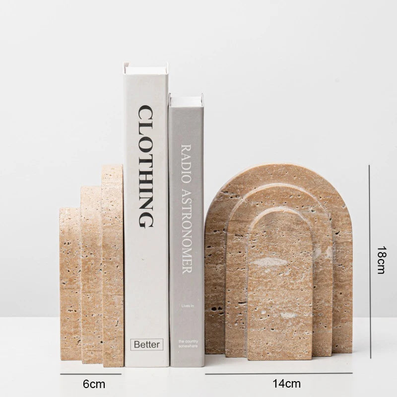Natural Travertine and Marble Arch Bookends