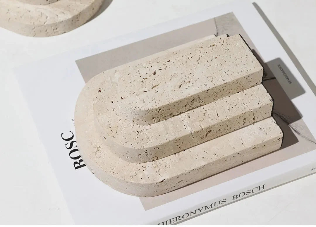 Natural Travertine and Marble Arch Bookends