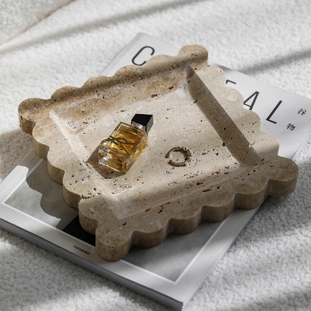 Travertine and Marble Scalloped Display Trays