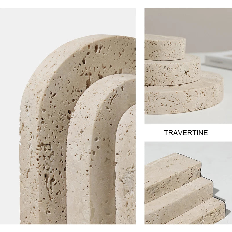 Natural Travertine and Marble Arch Bookends