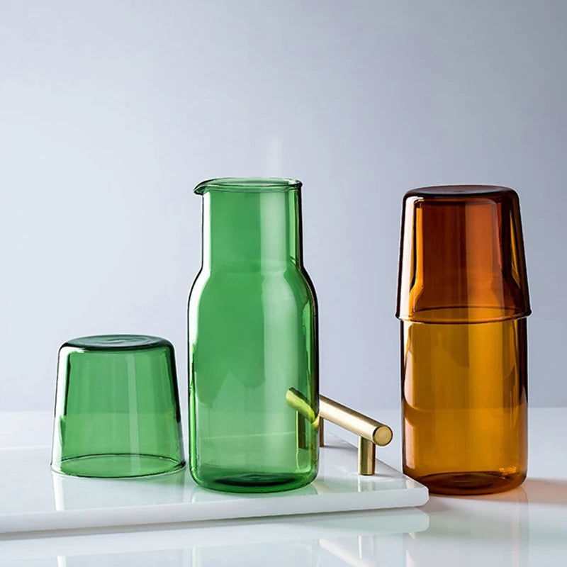 Coloured Glass Carafe and Tumbler Set