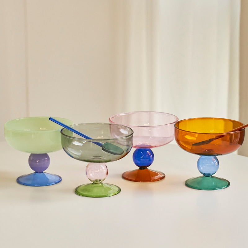 Tinted Glass Ice Cream Bowls and Spoons