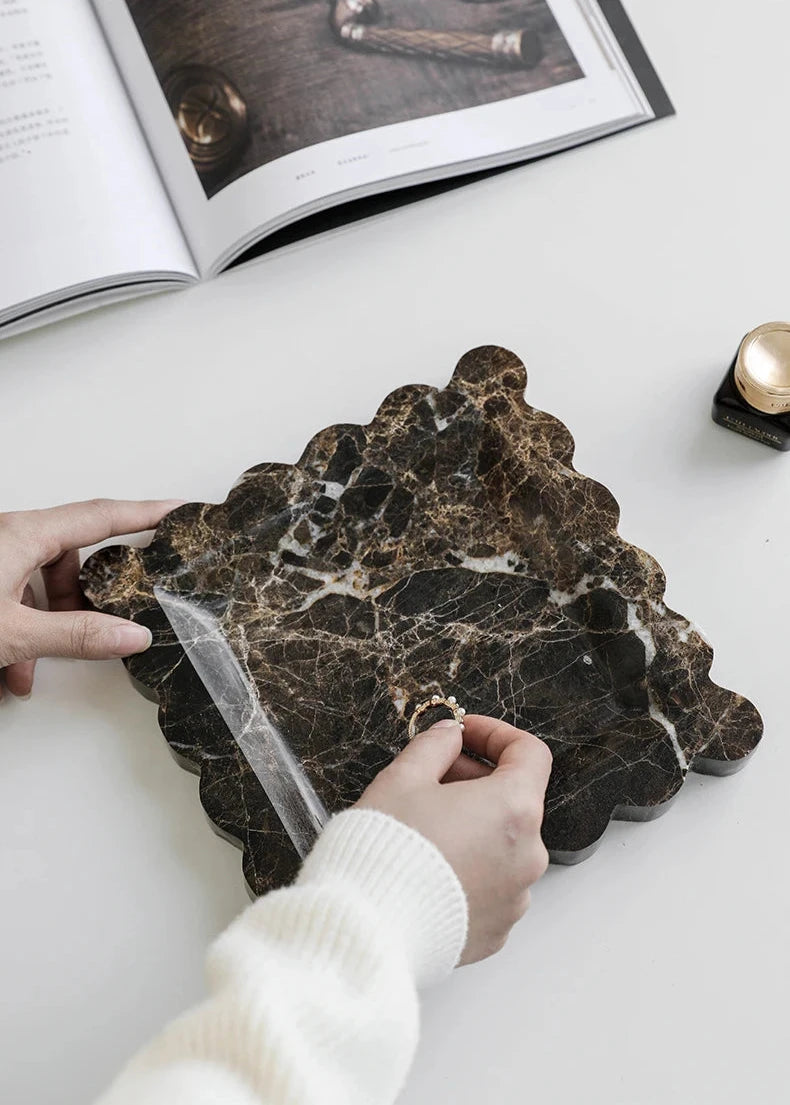 Travertine and Marble Scalloped Display Trays