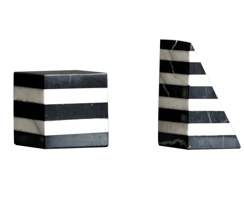 Geometric Contrast Marble Bookends