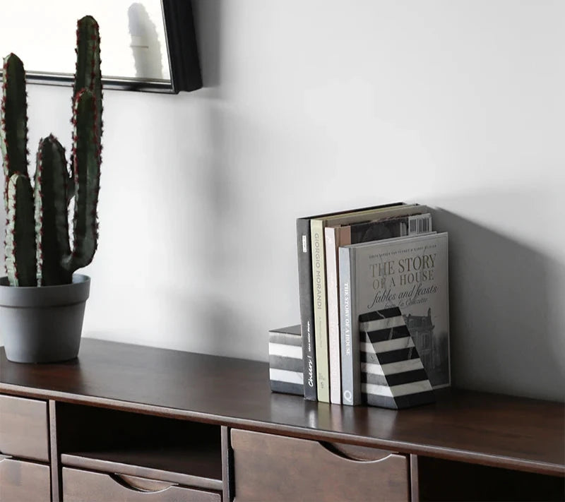 Geometric Contrast Marble Bookends