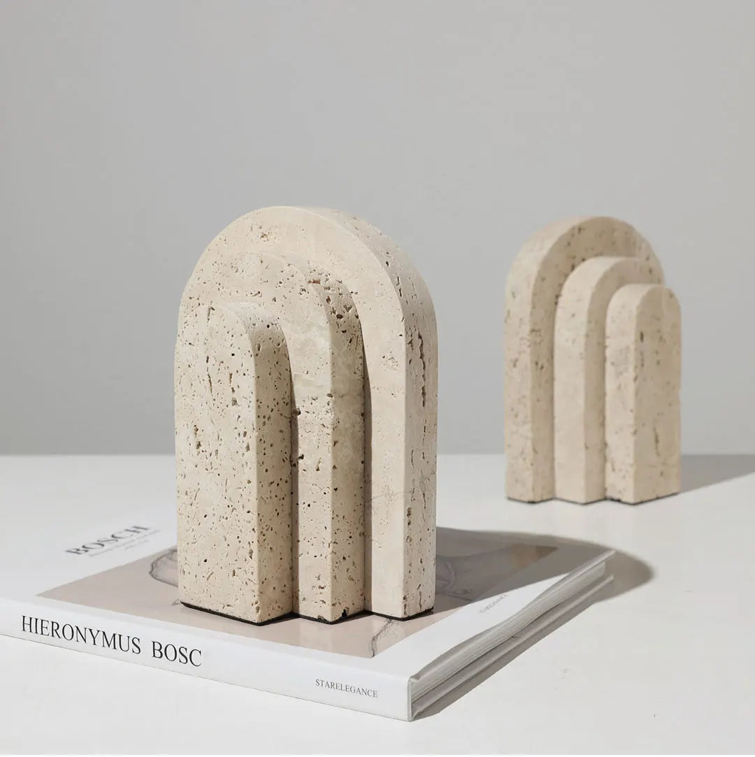 Natural Travertine and Marble Arch Bookends