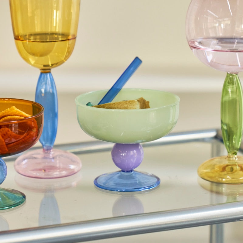 Tinted Glass Ice Cream Bowls and Spoons