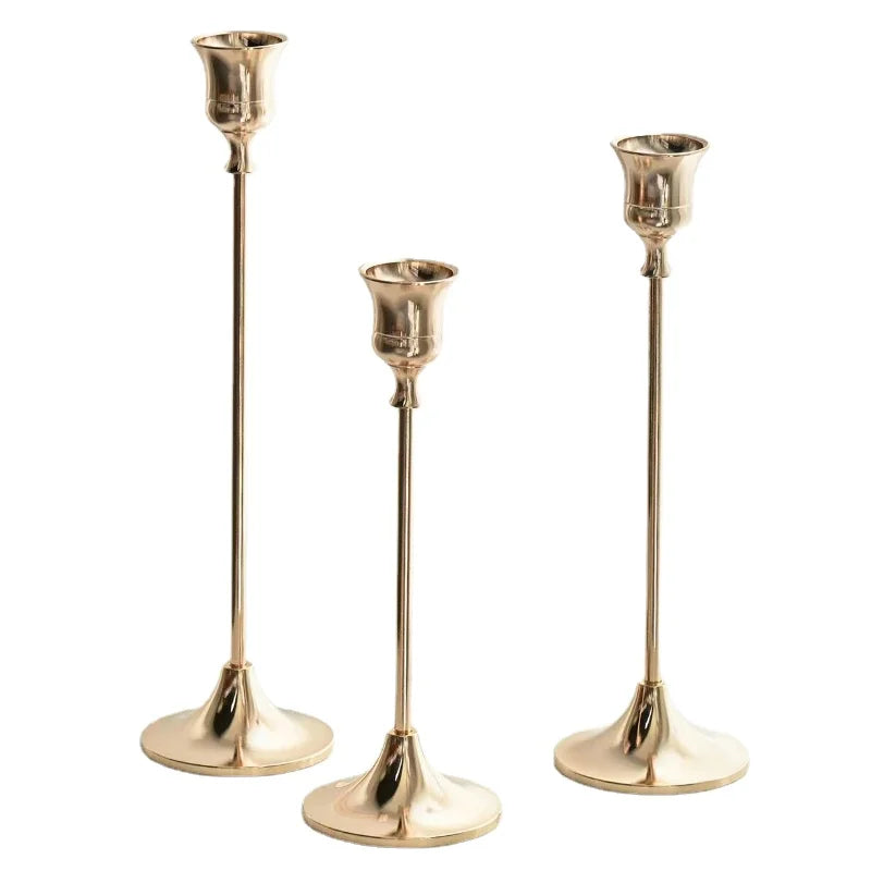 Three-Piece Set of Bronze Candlestick Holders