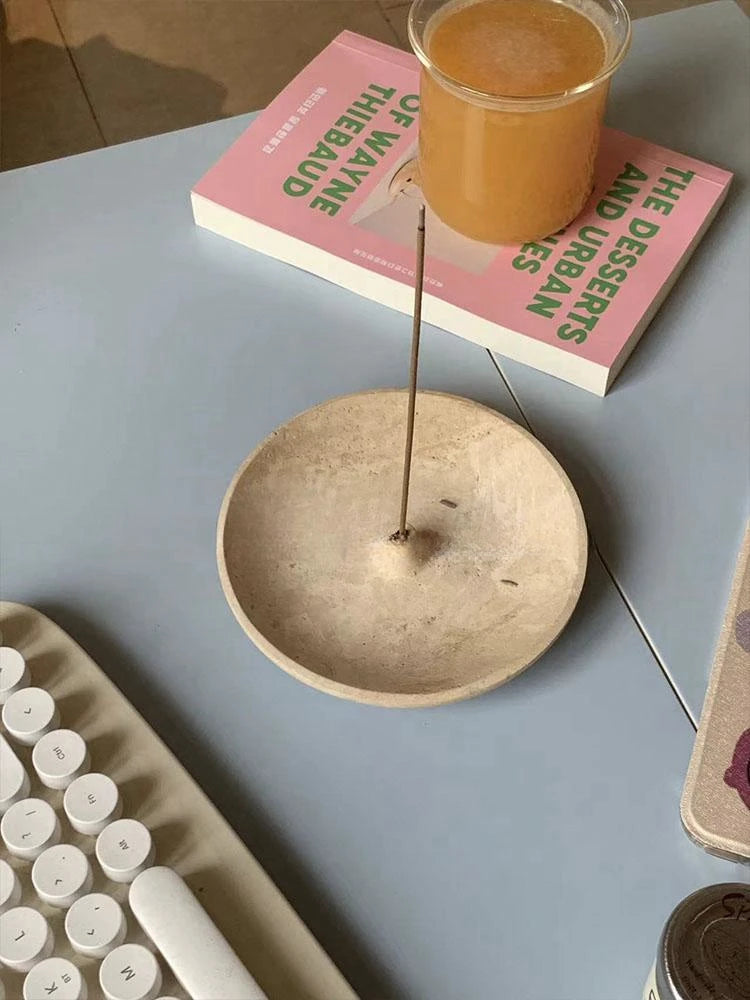 Natural Travertine and Marble Circular Incense Burners