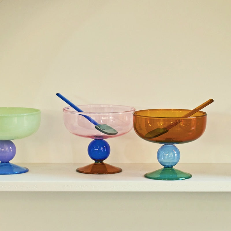 Tinted Glass Ice Cream Bowls and Spoons