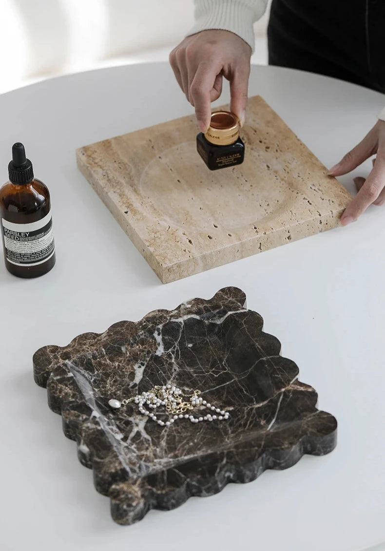 Travertine and Marble Scalloped Display Trays