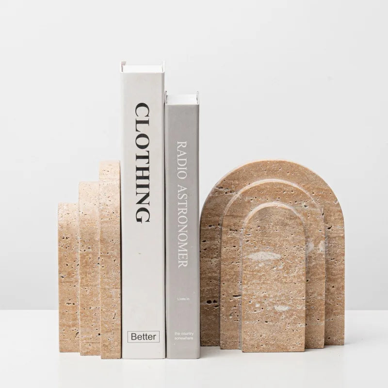 Natural Travertine and Marble Arch Bookends