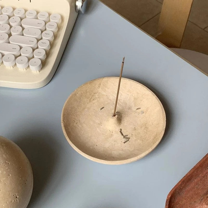 Natural Travertine and Marble Circular Incense Burners