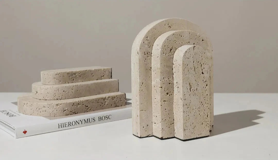 Natural Travertine and Marble Arch Bookends