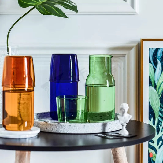 Coloured Glass Carafe and Tumbler Set