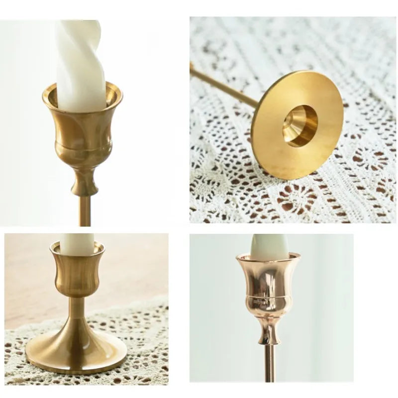 Three-Piece Set of Bronze Candlestick Holders