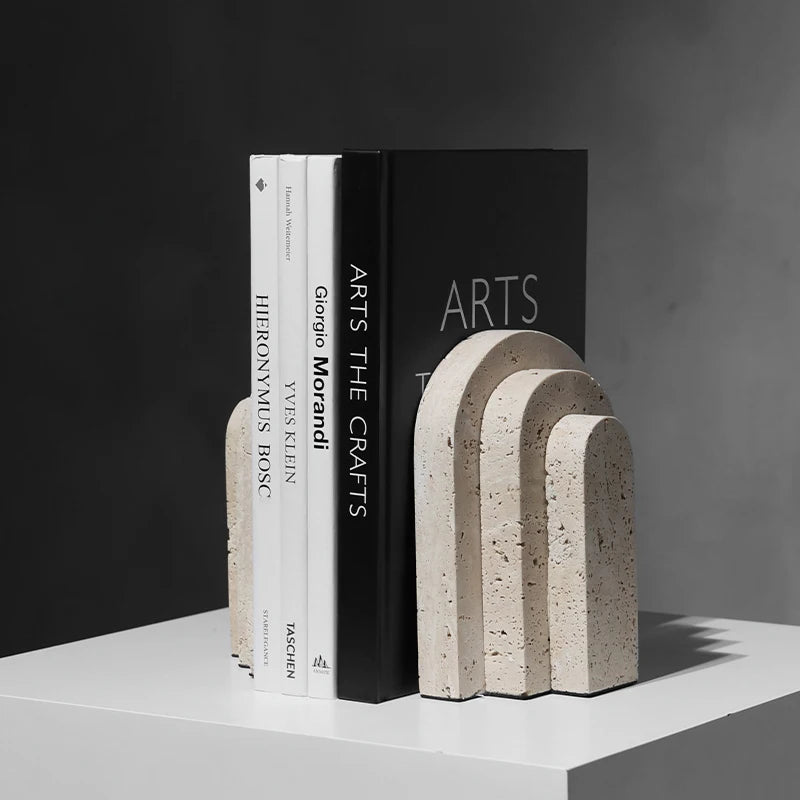 Natural Travertine and Marble Arch Bookends