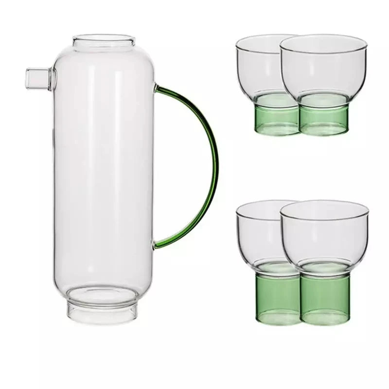 Retro Nordic Style Green Tinted Glass Pitcher and Glasses