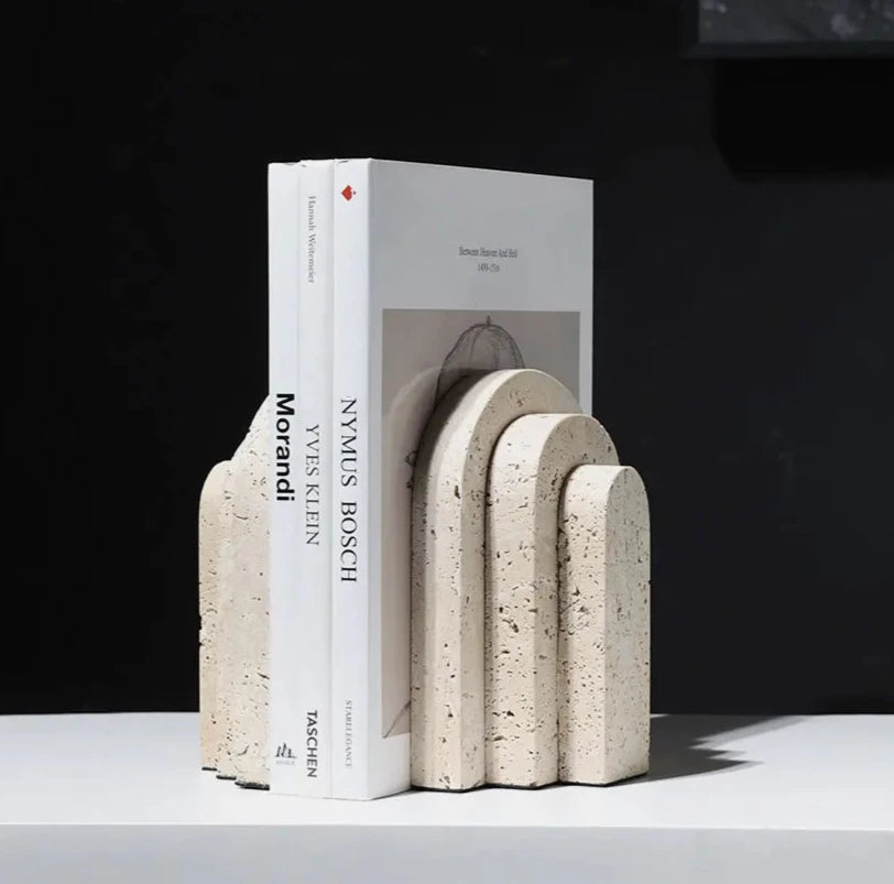 Natural Travertine and Marble Arch Bookends