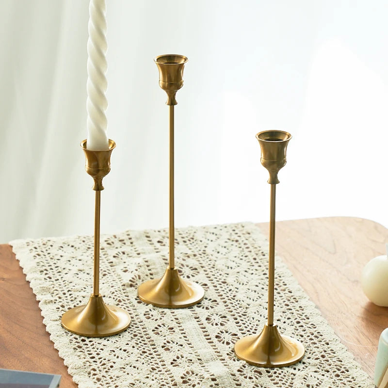 Three-Piece Set of Bronze Candlestick Holders