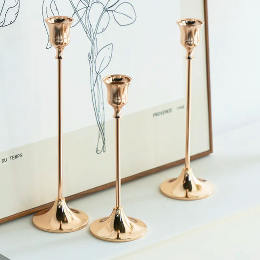 Three-Piece Set of Bronze Candlestick Holders