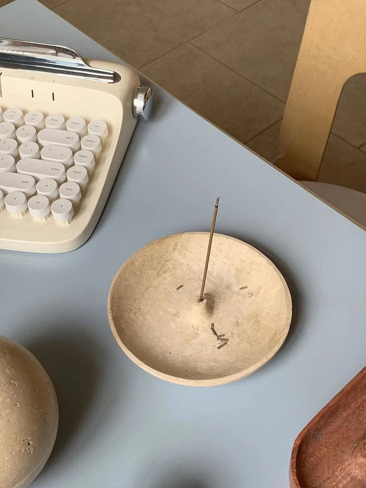 Natural Travertine and Marble Circular Incense Burners