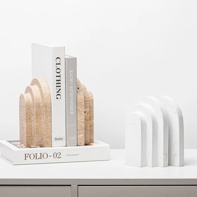 Natural Travertine and Marble Arch Bookends