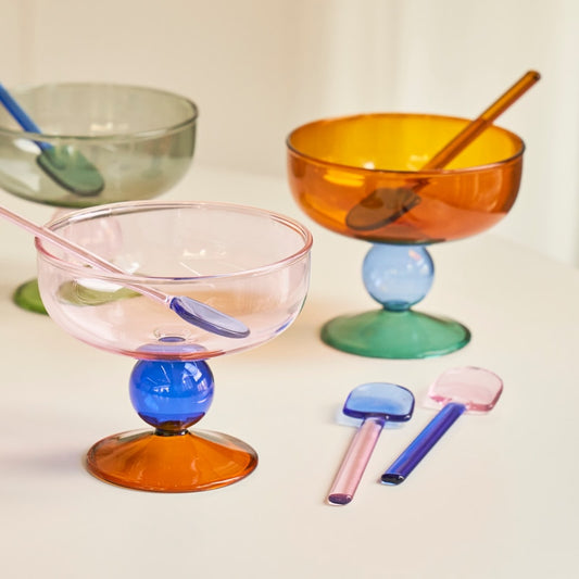 Tinted Glass Ice Cream Bowls and Spoons